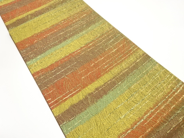 金糸　横段模様織り出し　袋帯